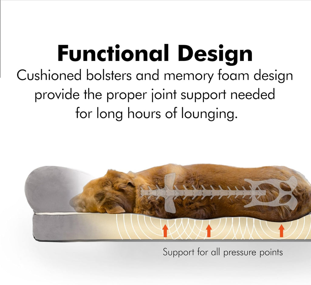Orthopedic Dog Bed Lounge Sofa Removable Cover 100% Suede Mattress Memory-Foam with Bolster Rim Premium Prestige Edition