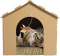 Pet Furniture for Cats and Kittens - Gingerbread House Corrugated Cat Scratcher Hideout with Catnip, Cardboard (Brown), One Size
